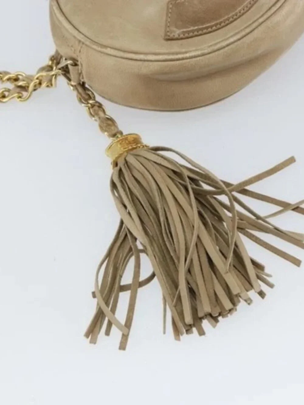 CHANEL Chain Shoulder Bag Lamb Skin Beige Gold CC Auth bs32361